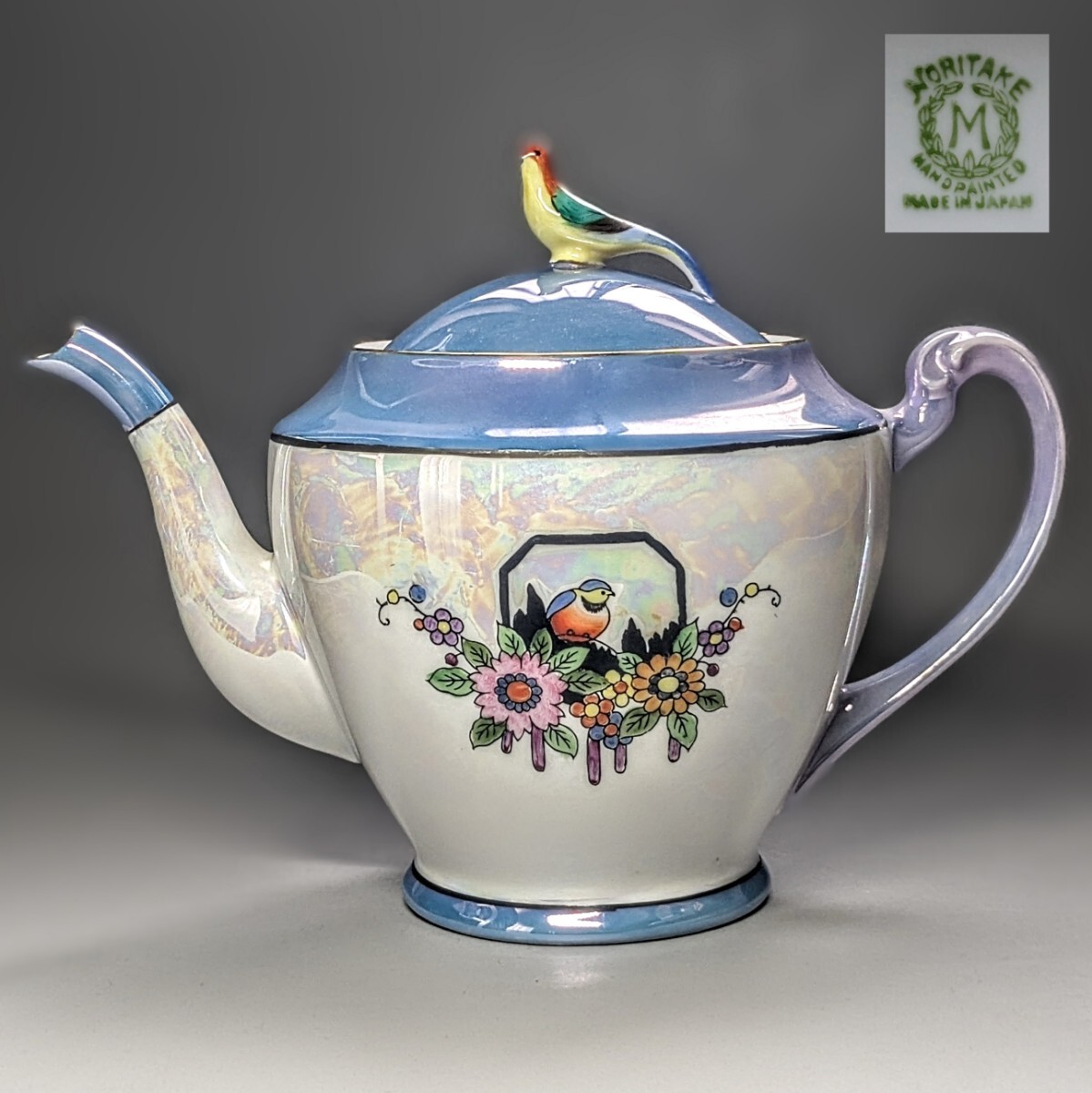 貴重!オールドノリタケ アールデコ期大銘品 シリルシー 鳥のフィギュリン付きティーポット拍卖