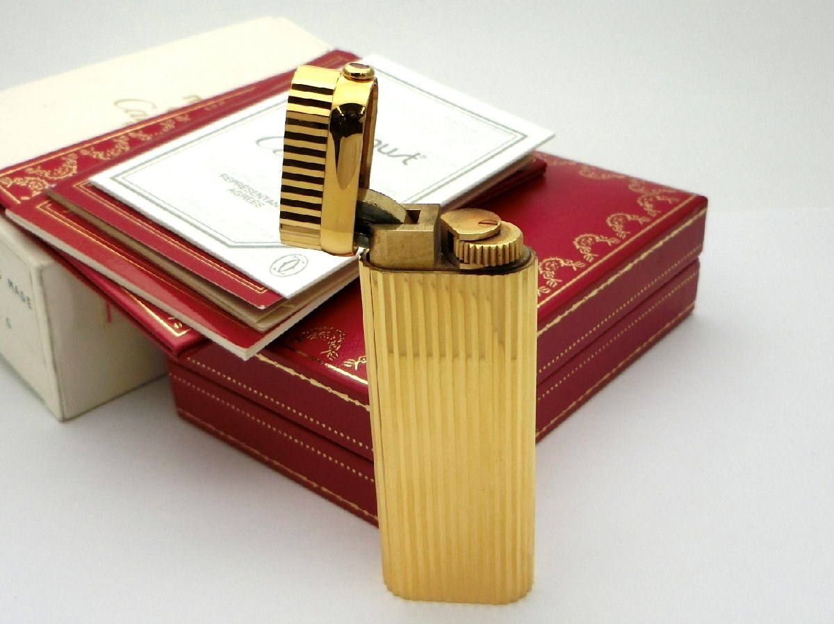 Cartier ルビー ストライプ ゴールド オーバル 楕円形 着火未確認 付属品有 ガスライター 喫煙グッズ カルティエ 1円~ N0398c拍卖