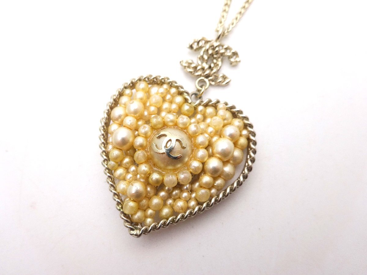 CHANEL シャネル 06A イミテーションパール ココマーク ハート ネックレス アクセサリー ファッション 装飾品 ブランド 1円~ T0345拍卖