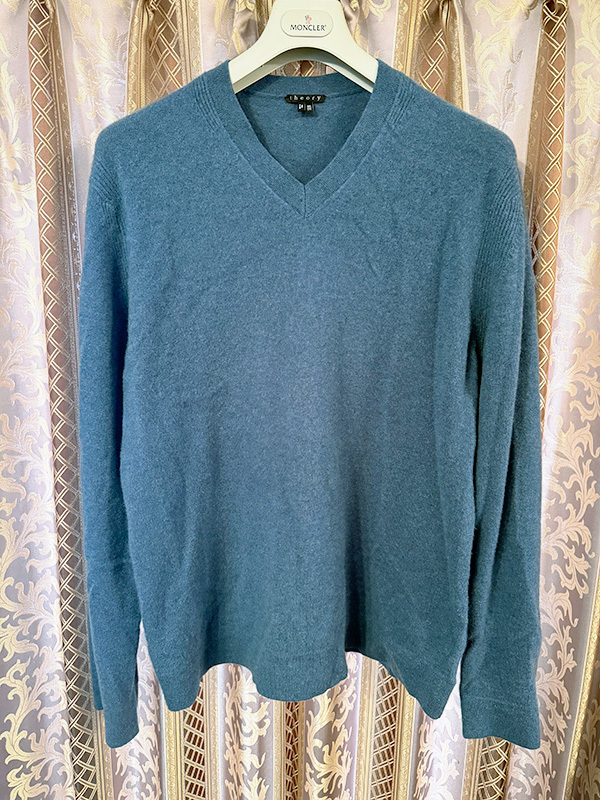 【1円スタート送料無料!】定価5万!!theory セオリー 上質カシミア 長袖ニット ブルー XXL/本物 正規品 大きいサイズ拍卖