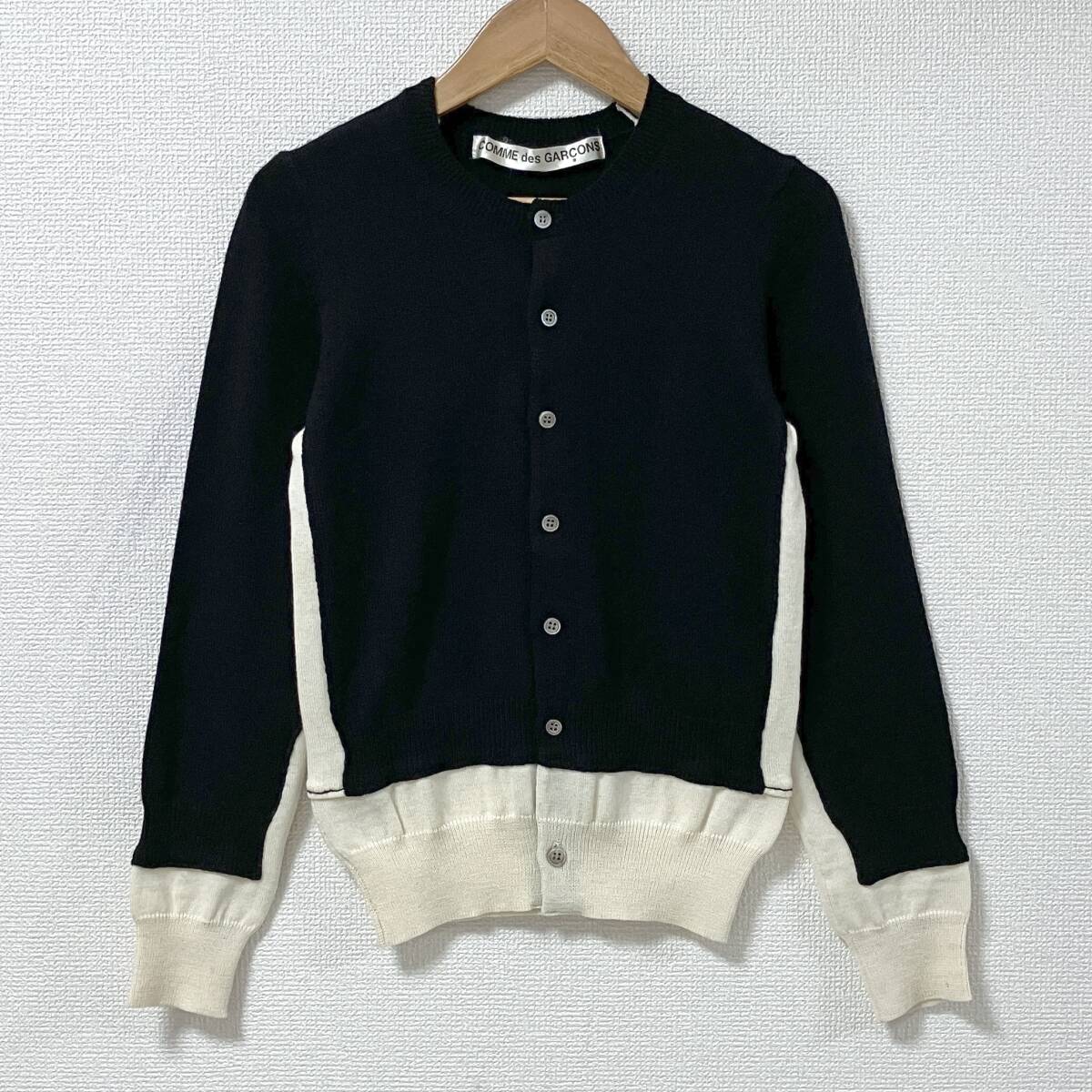 AD2000 COMME des GARCONS ドッキング ウール ニット カーディガン 黒白 コムデギャルソン ずらし セーター VINTAGE archive 5060340拍卖