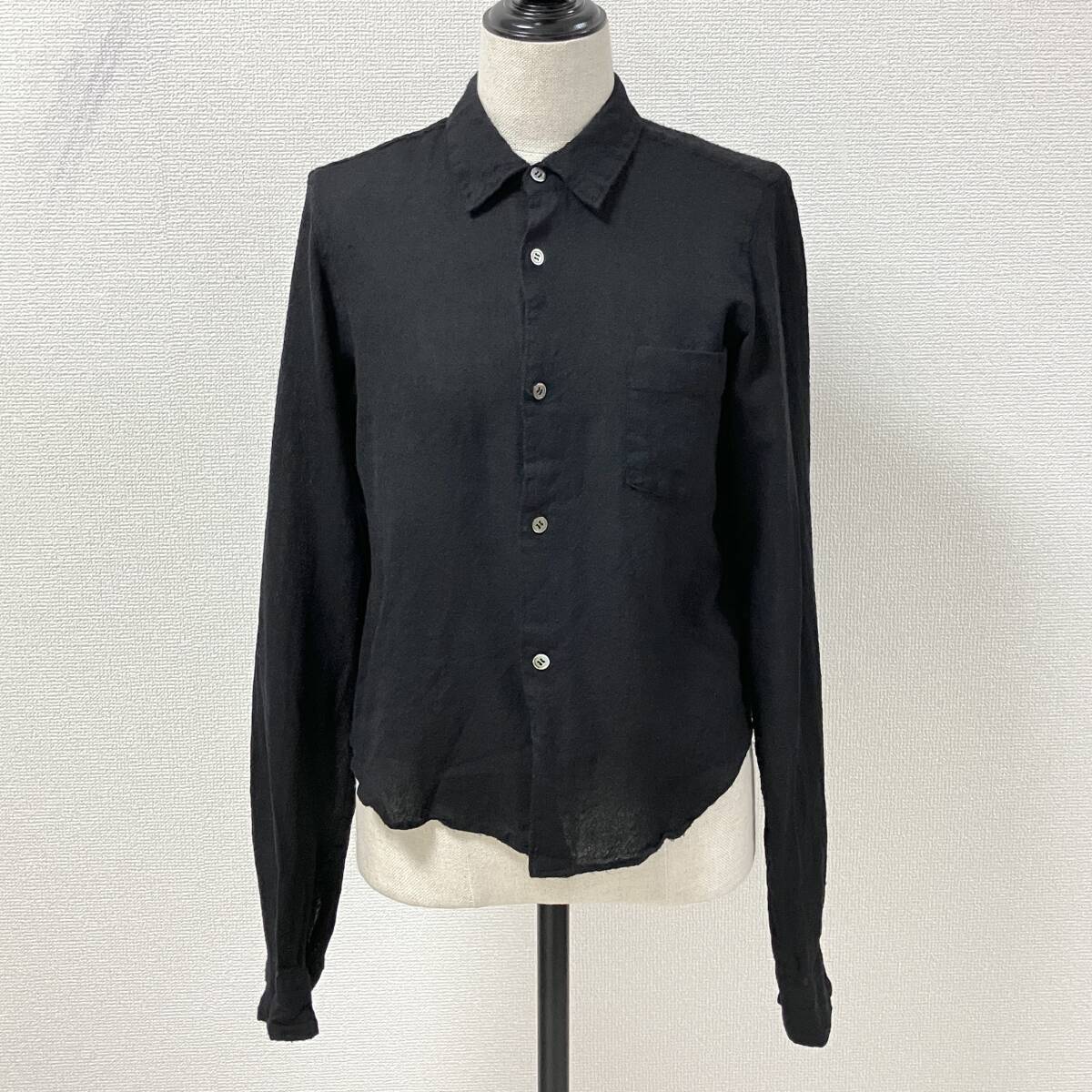 レア 縮絨 AD1994 robe de chambre COMME des GARCONS ウール シャツ 黒 ローブドシャンブル ブラウス 90s VINTAGE archive 5050339拍卖