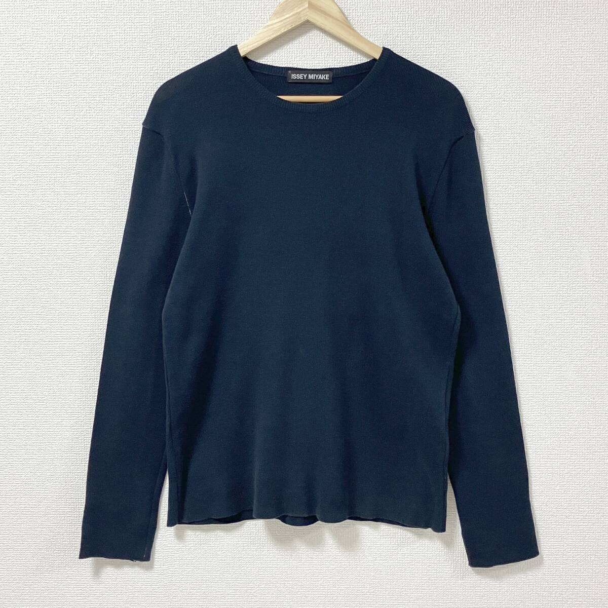 黒タグ ISSEY MIYAKE MEN コットン ニット セーター ネイビー 紺 2サイズ イッセイミヤケ カットソー archive 5070026拍卖