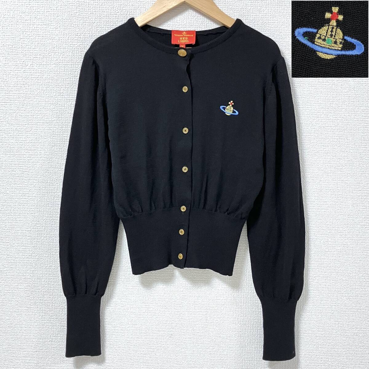 初期 イタリア製 vivienne westwood RED LABEL オーブ 刺繍 ウール ニット カーディガン 黒 ヴィヴィアンウエストウッド archive 5050379拍卖