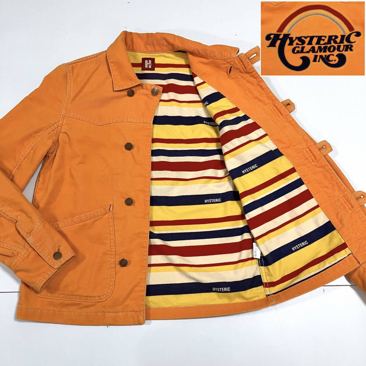 90s 00s HYSTERIC GLAMOUR ロゴ 刺繍 コーデュロイ ジャケット オレンジ Fサイズ ヒステリックグラマー ブルゾン VINTAGE archive 5100105拍卖