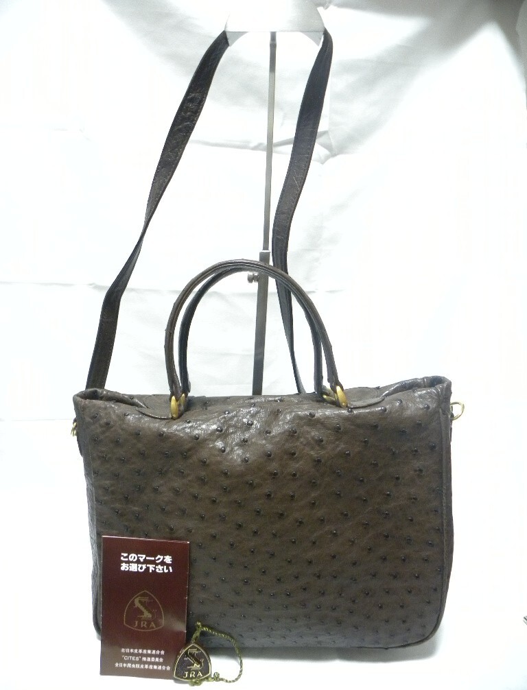 JRAマーク 公認 オーストリッチ レザー ショルダーバッグ 手提げ トートバッグ レディース AA078拍卖