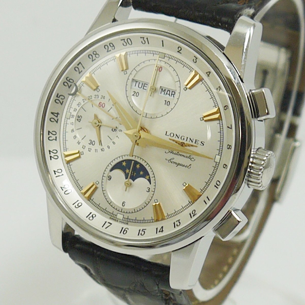 ★USED品 社外OH・訳有り LONGINES Conquest【ロンジン L1.642.4 コンクエスト メダリオン ムーンフェイズ トリプルカレンダー 自動巻】拍卖