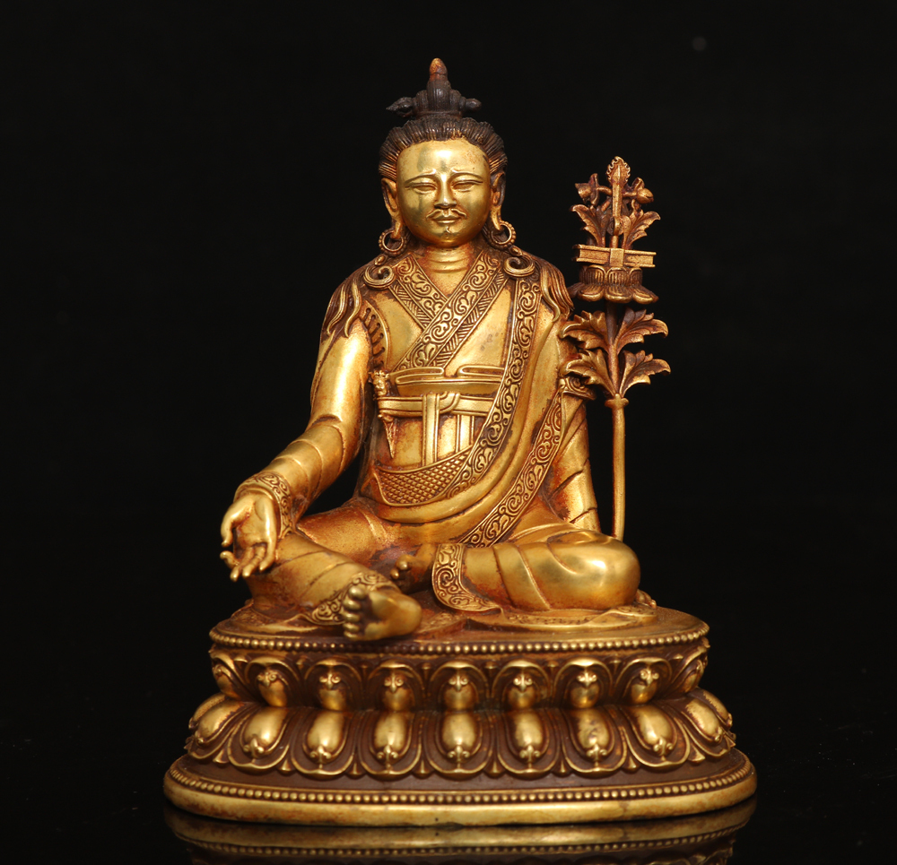 旧 明代 銅塗金 晋美林巴尊者 仏像 中国古美術 古賞物 古置物 唐物 K710拍卖