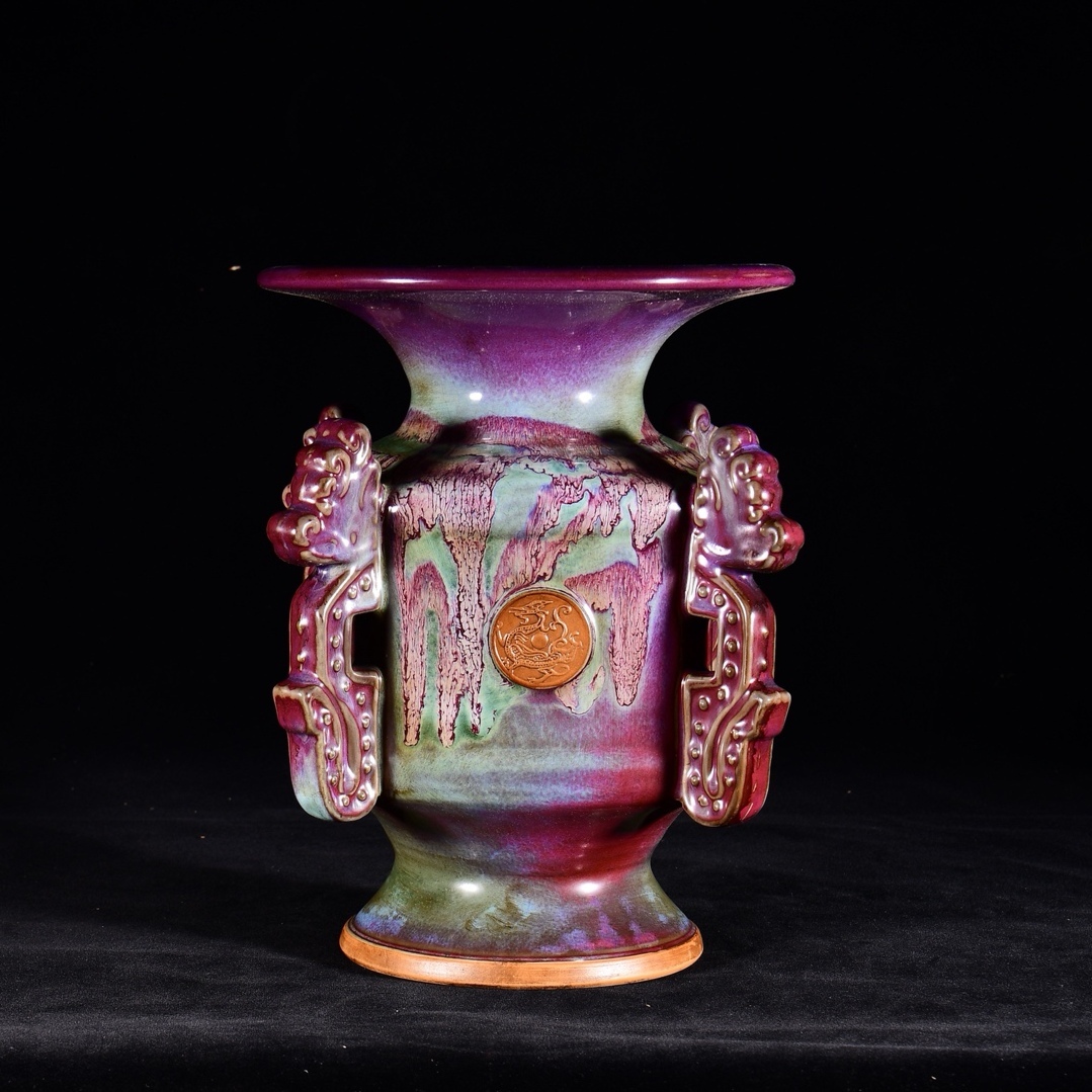 旧 宋代 鈞窯 窯變紅釉四方神方尊 古陶磁器 陶芸 中国古美術 古賞物 古置物 唐物 K710拍卖