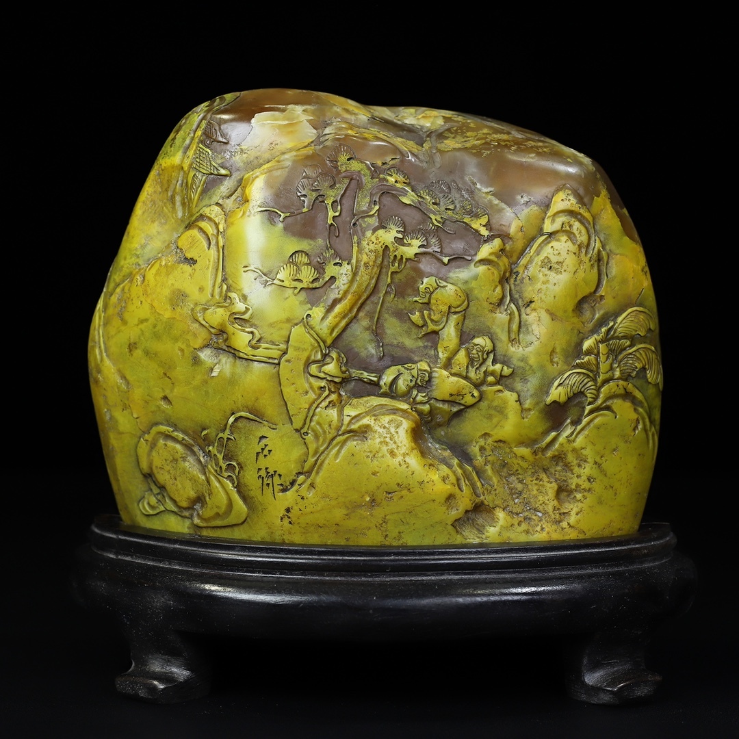 旧 清代 寿山石原石 『松下論道』 人物 印鑑置物 文房具 中国古美術 古賞物 唐物 S710拍卖