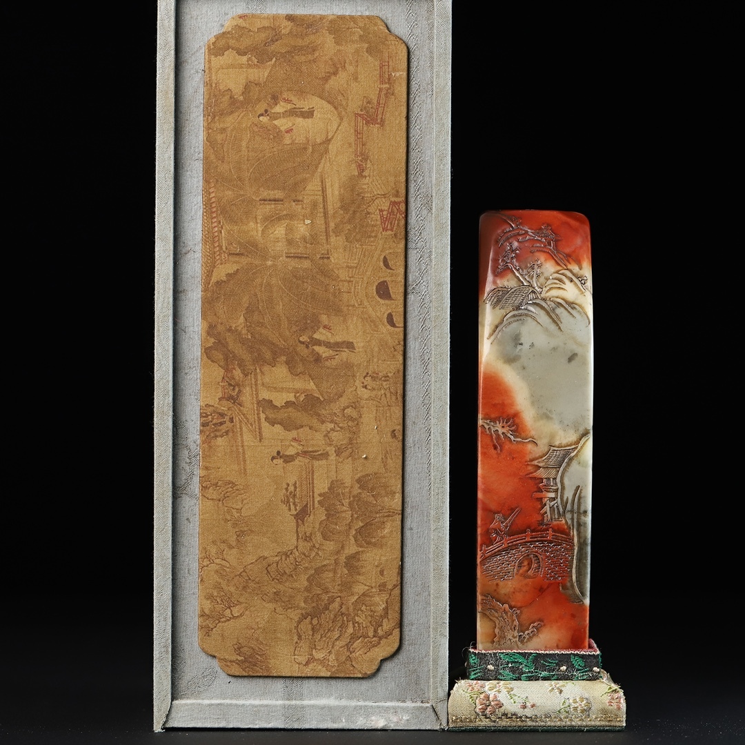 旧 清代 寿山石 山水人物 印鑑 文房具 中国古美術 古賞物 唐物 S710拍卖