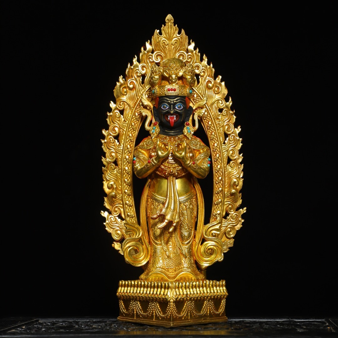 旧 清 居宅供養宗教仏像 銅鍍金 描彩 扎基拉姆 仏像造像 中国古美術 古賞物 古置物 唐物 S710拍卖