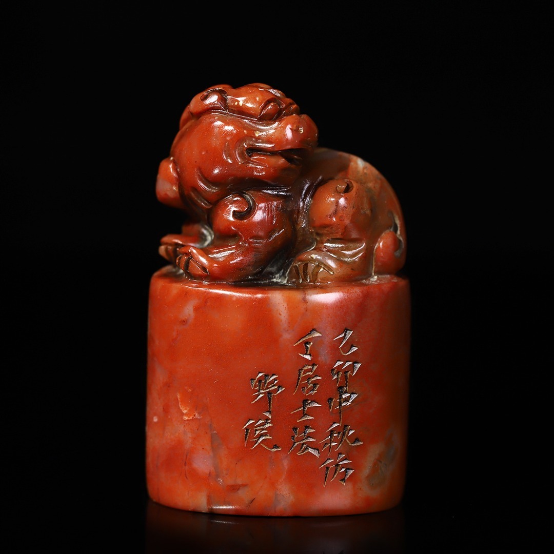 旧 清代 寿山石 芙蓉石 瑞獸印鑑 置物 文房具 中国古美術 古賞物 唐物 K710拍卖