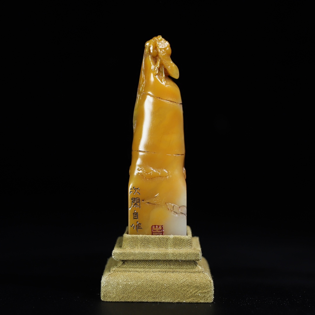 旧 清代 木箱寿山石 【一鳴驚嘆】 竹節印鑑 文房具 中国古美術 古賞物 古置物 唐物 S710拍卖