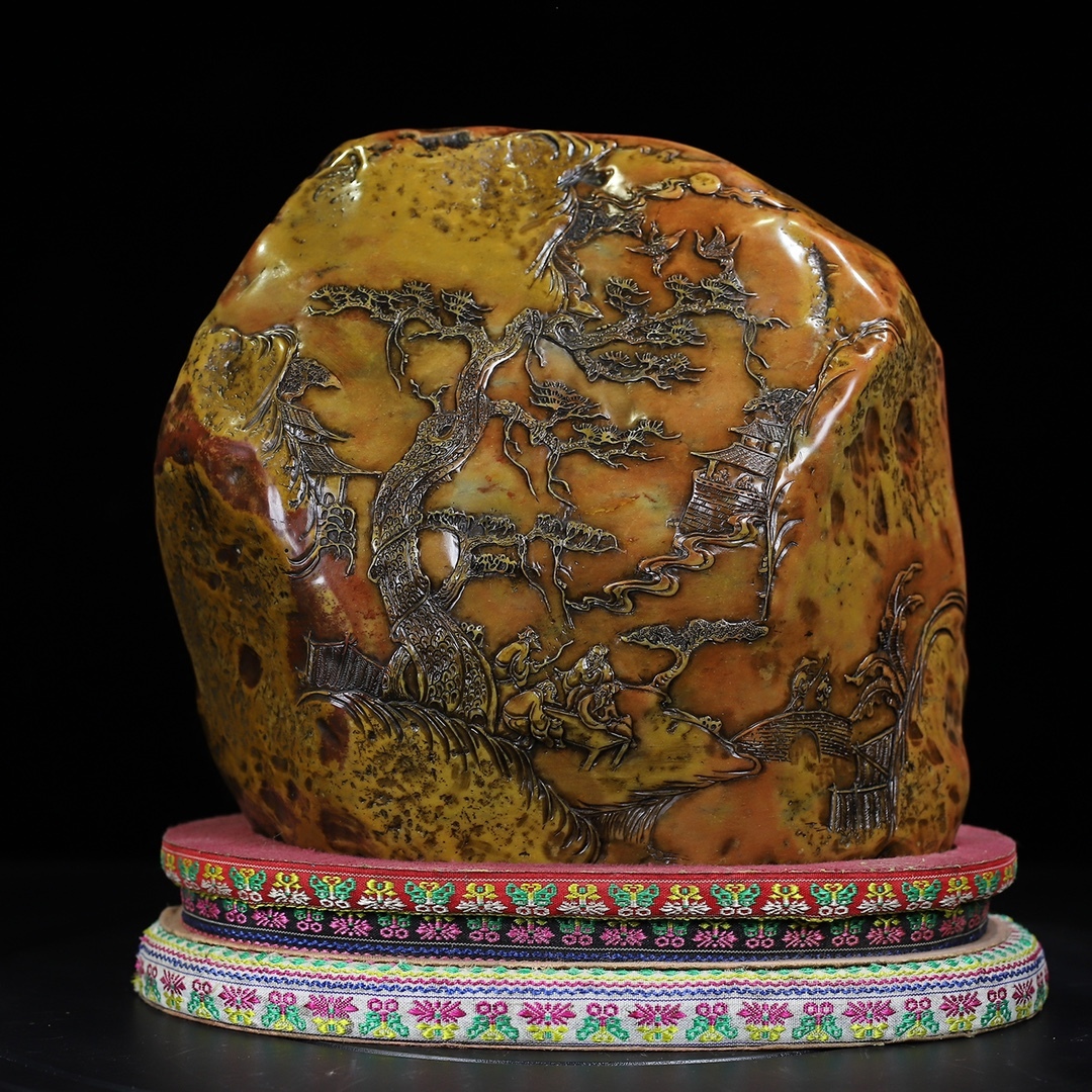 旧 清代寿山石 松下聚賢 人物印鑑 文房具 中国古美術 古賞物 古置物 唐物 S710拍卖