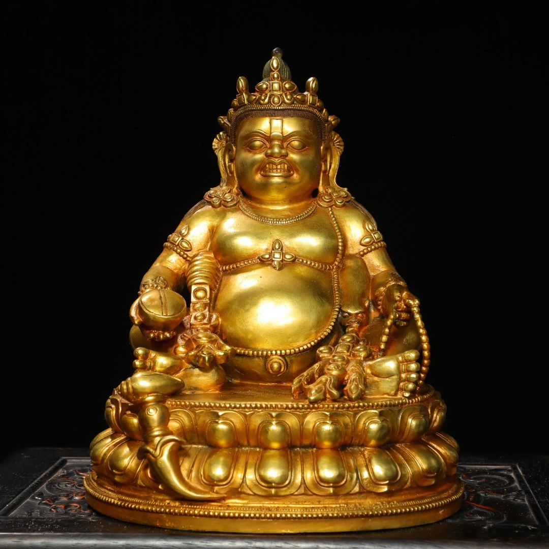 旧 明代 銅塗金 尚竜護法黄財神 仏像 中国古美術 古賞物 古置物 唐物 K710拍卖