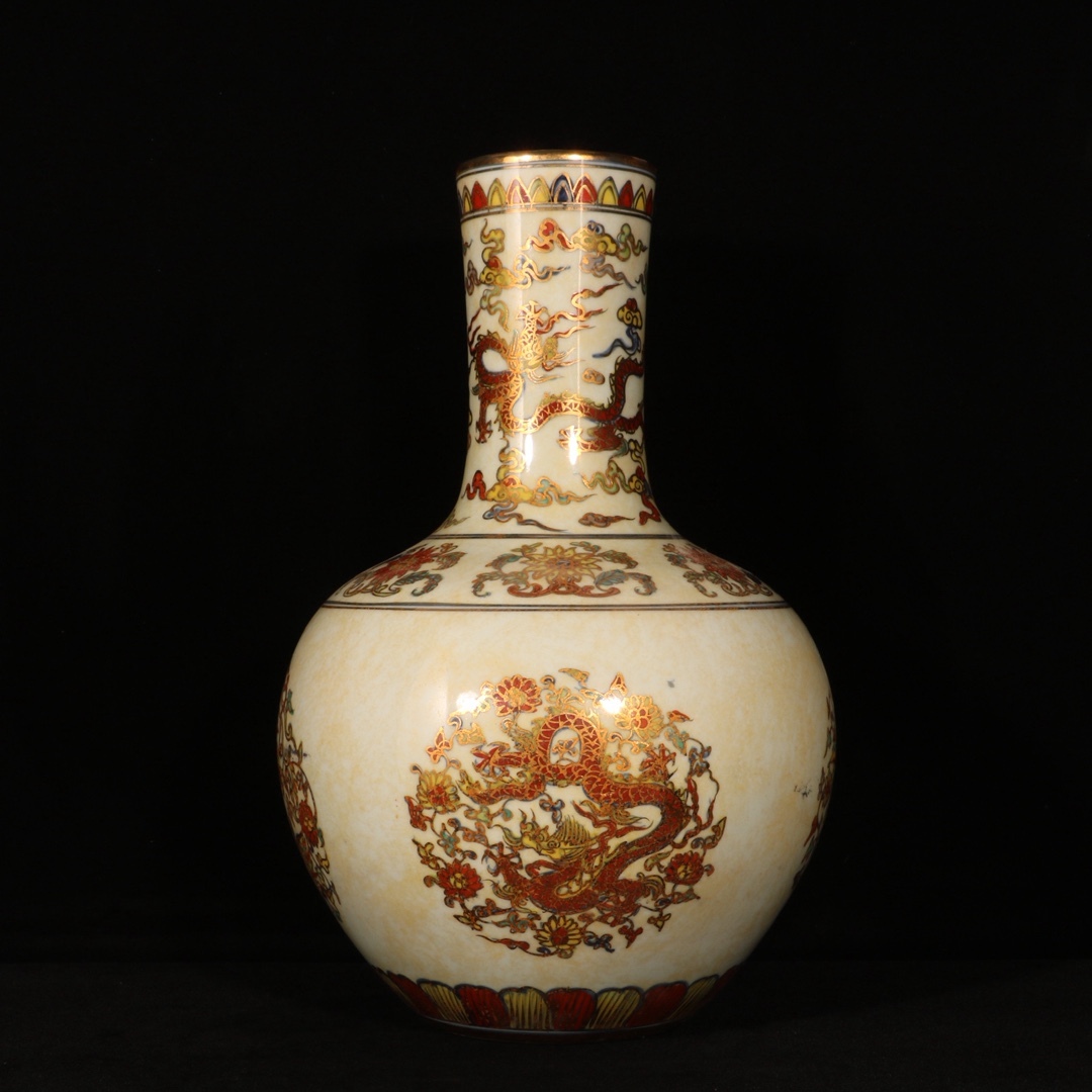 旧 明代 成化年制 描金 竜鳳呈祥紋天球 古陶磁器 陶芸 中国古美術 古賞物 古置物 唐物 K710拍卖