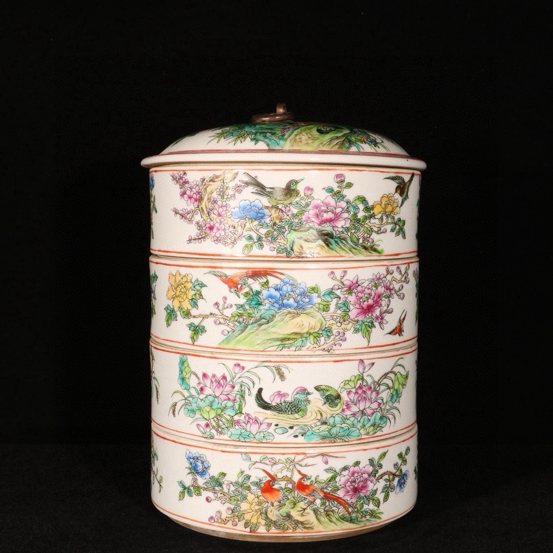 旧 清代 乾隆年制 琺琅彩花鳥紋食盒 古陶磁器 陶芸 中国古美術 古賞物 古置物 唐物 K710拍卖