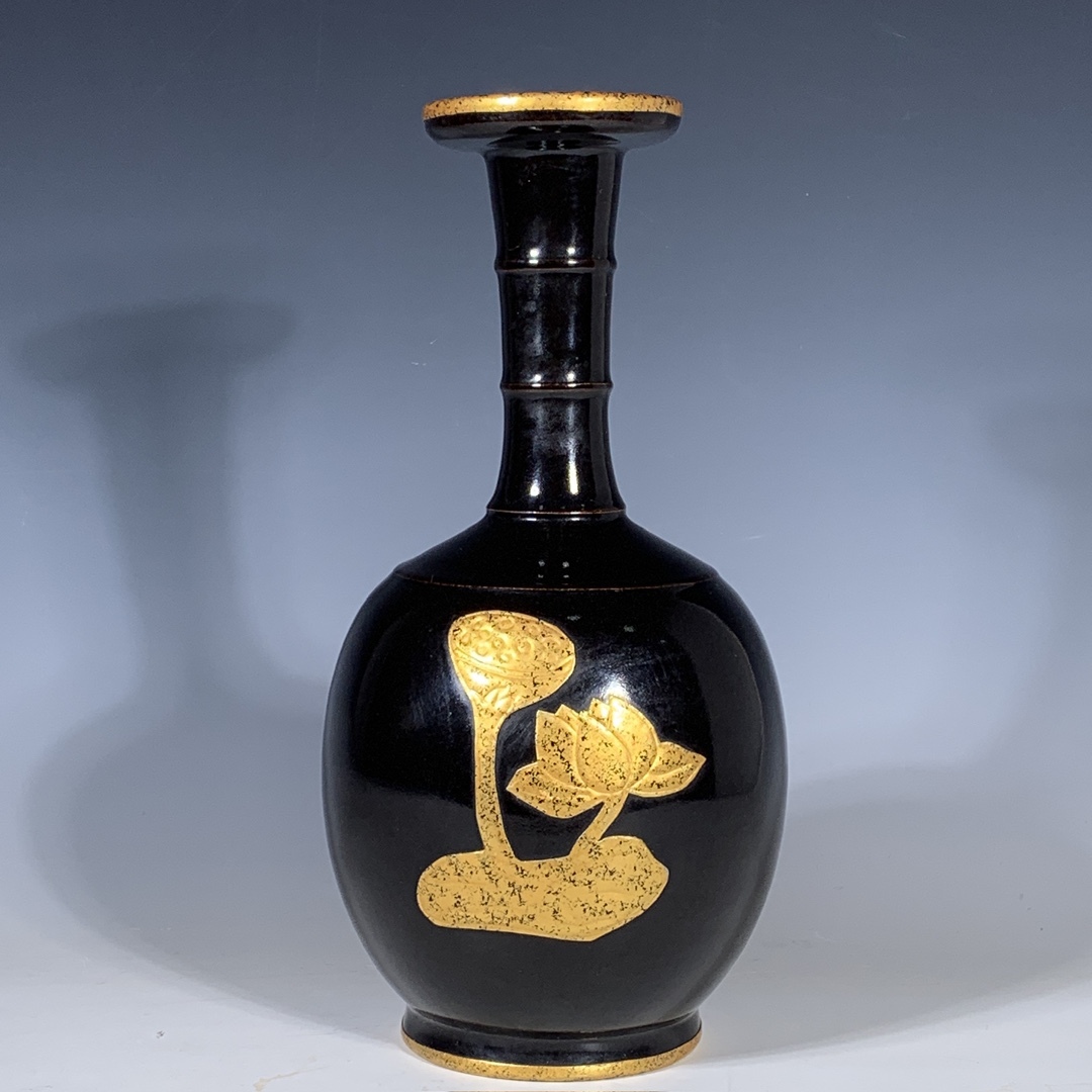 旧 宋代 汝窯 黑釉包口象金盤口瓶 古陶磁器 陶芸 中国古美術 古賞物 古置物 唐物 K710拍卖