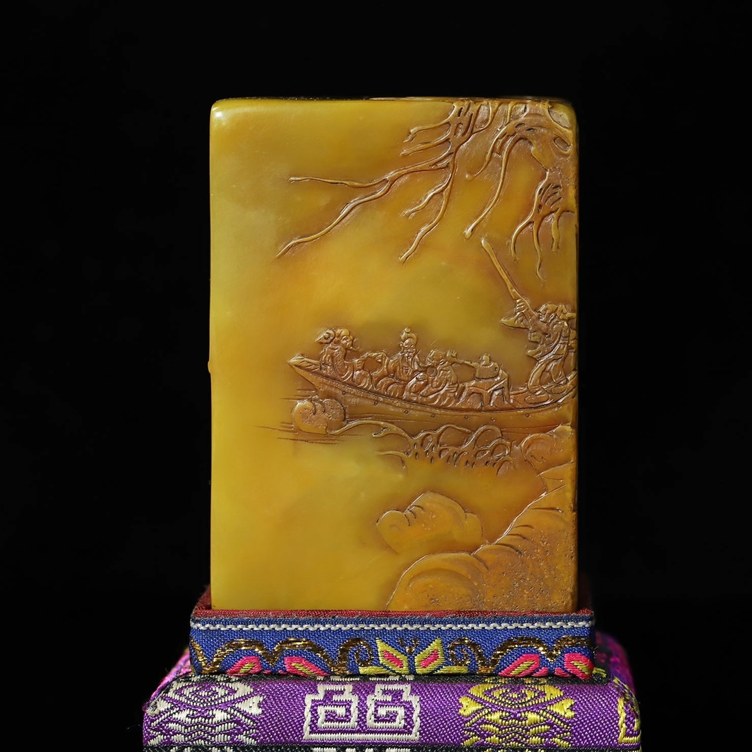 旧 清代 寿山石田黄 微彫 人物物語 印璽 文房具 中国古美術 古賞物 古置物 唐物 S710拍卖