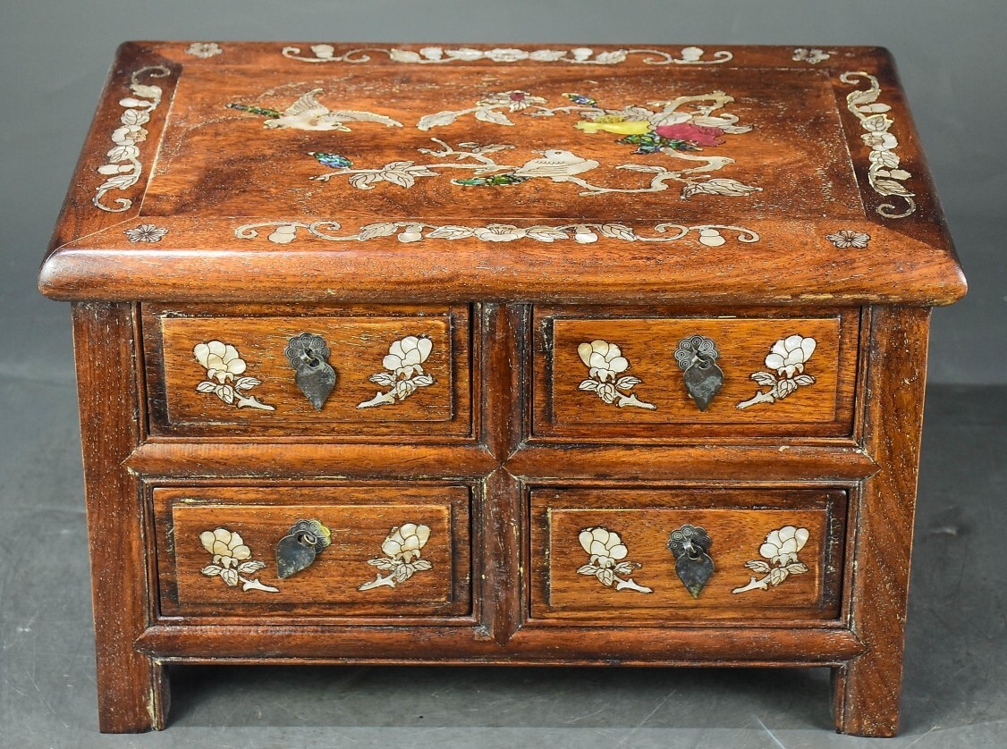 旧 清代 花梨木 象眼貝殼 四邊櫃 中国古美術 古賞物 古置物 唐物 K710拍卖