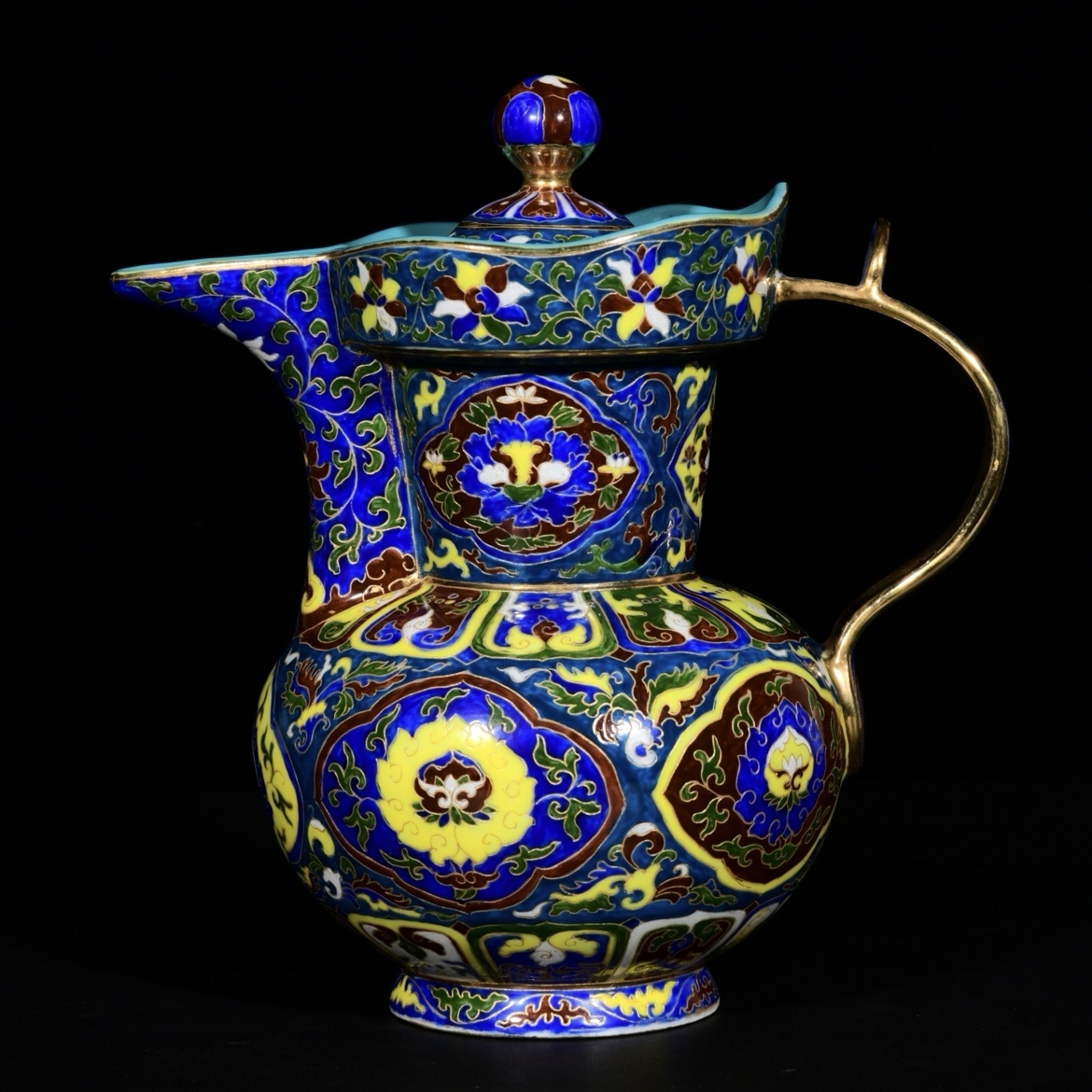 旧 清代 乾隆年制 金糸琺琅彩花卉紋 僧帽壺 唐磁 古陶磁器 陶芸 中国古美術 古賞物 古置物 唐物 K710拍卖