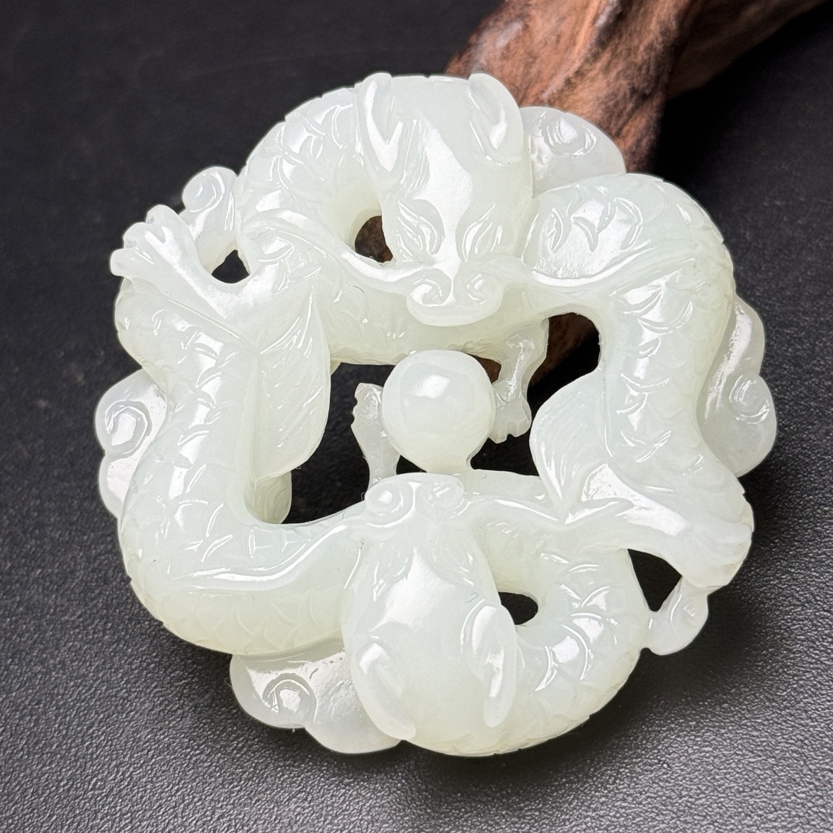 旧 清代 和田玉 双竜玉佩 天然石 時代物 中国古美術 古賞物 古置物 唐物 K710拍卖