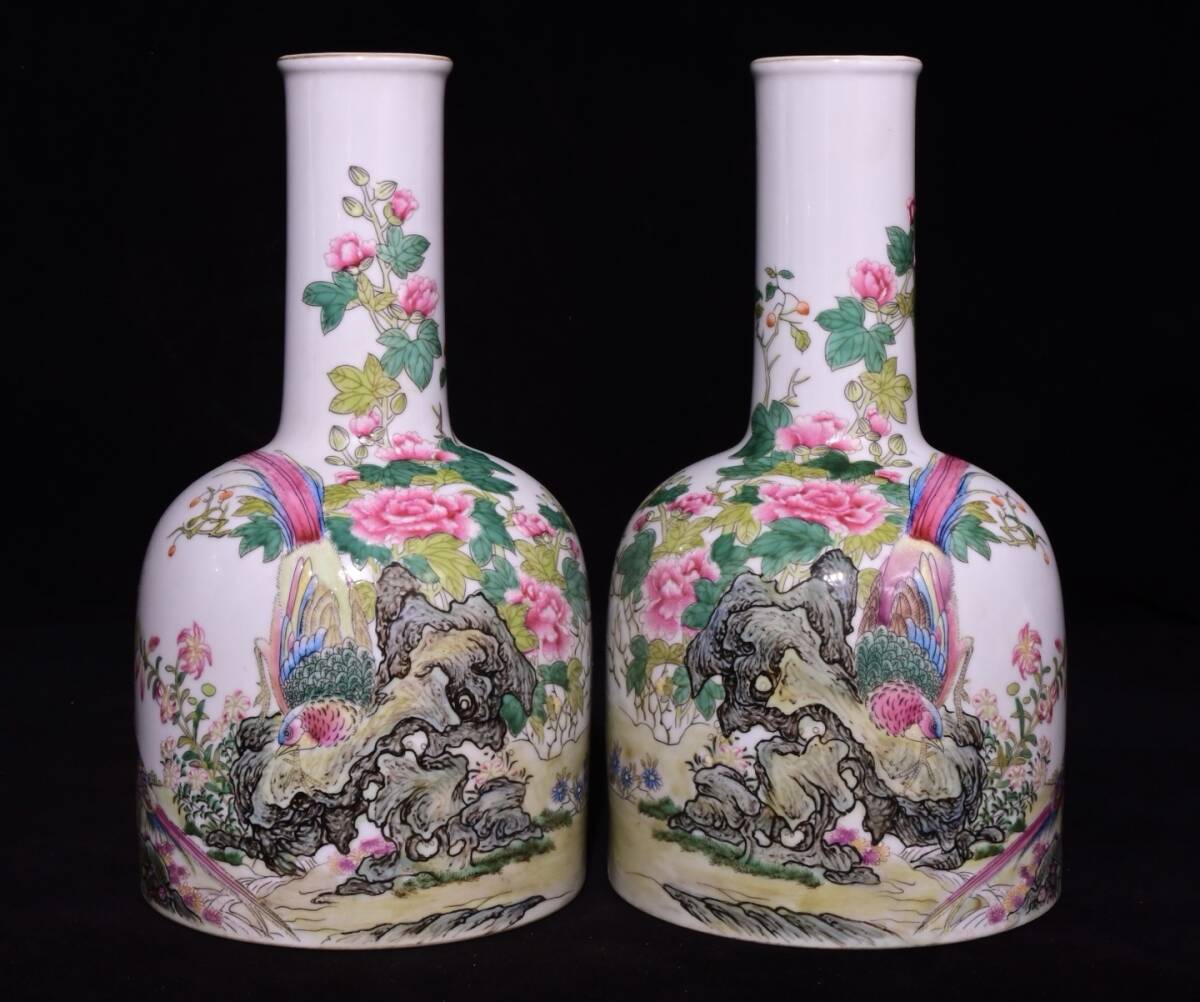 旧 清雍正年制錦上花紋 揺鈴尊 唐磁 古陶磁器 陶芸 中国古美術 古賞物 古置物 唐物 S710拍卖