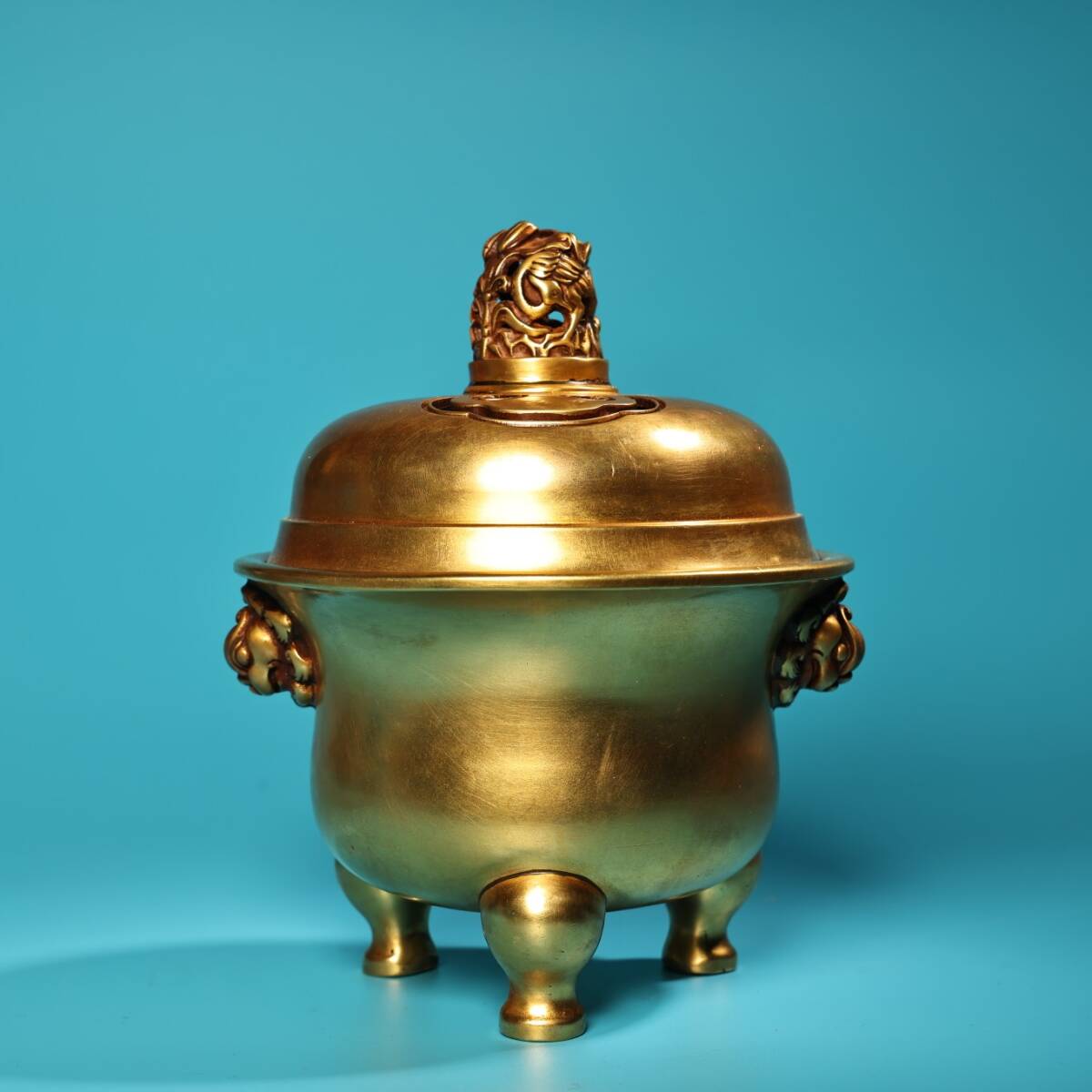 旧 大明宣德 銅製 純銅紫銅 鍍金 香炉 古家具 中国古美術 古賞物 古置物 唐物 S710拍卖