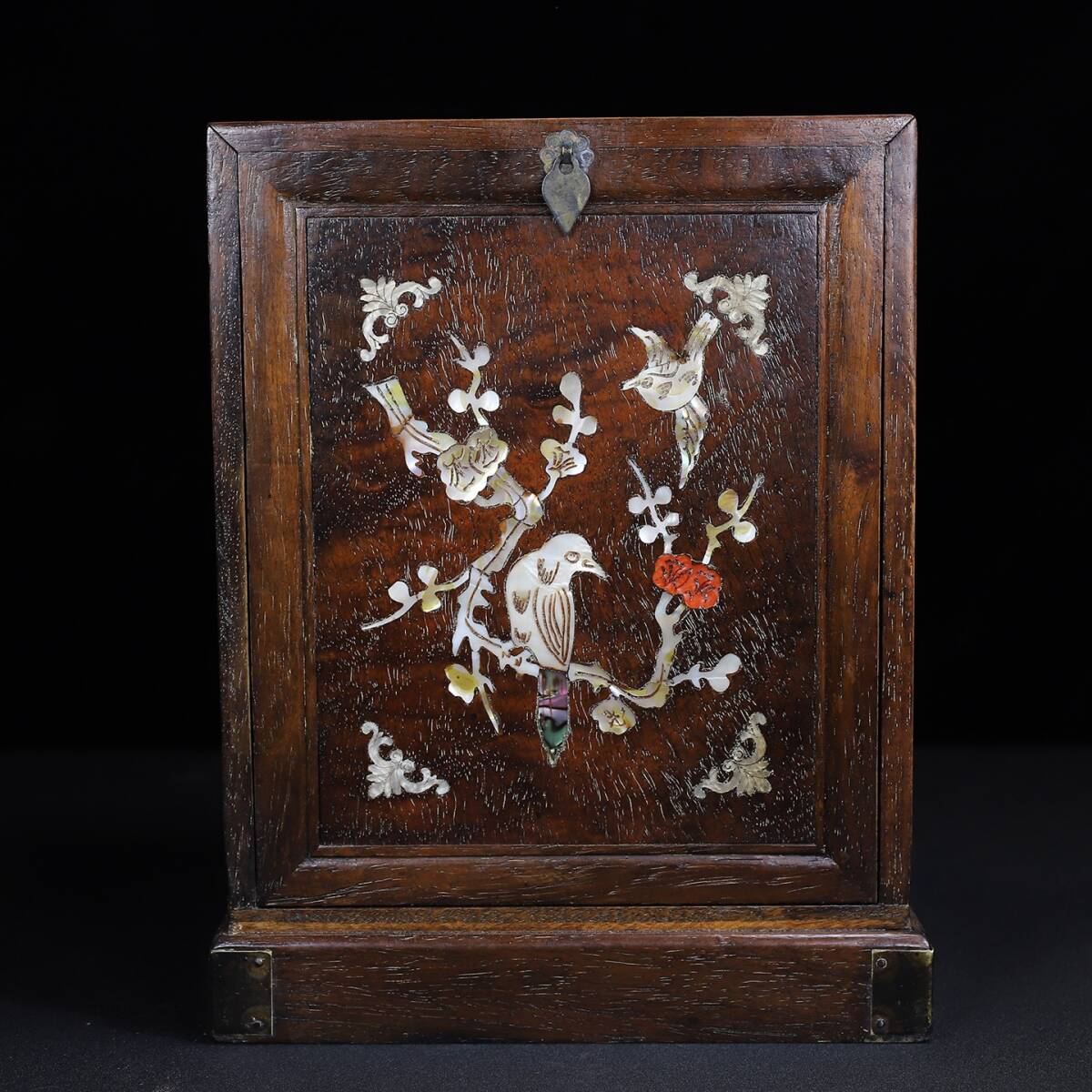 旧 清代 花梨木 象眼貝殼 伸拉五斗箱 中国古美術 古賞物 古置物 唐物 S710拍卖