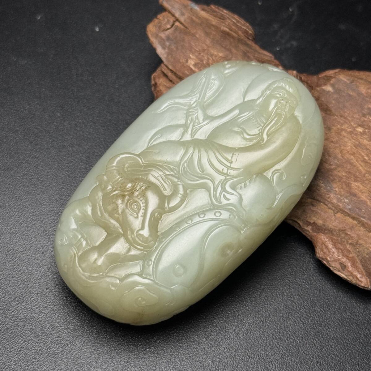 旧 清代 和田玉 手把件 老子出 天然石 時代物 中国古美術 古賞物 古置物 唐物 S710拍卖