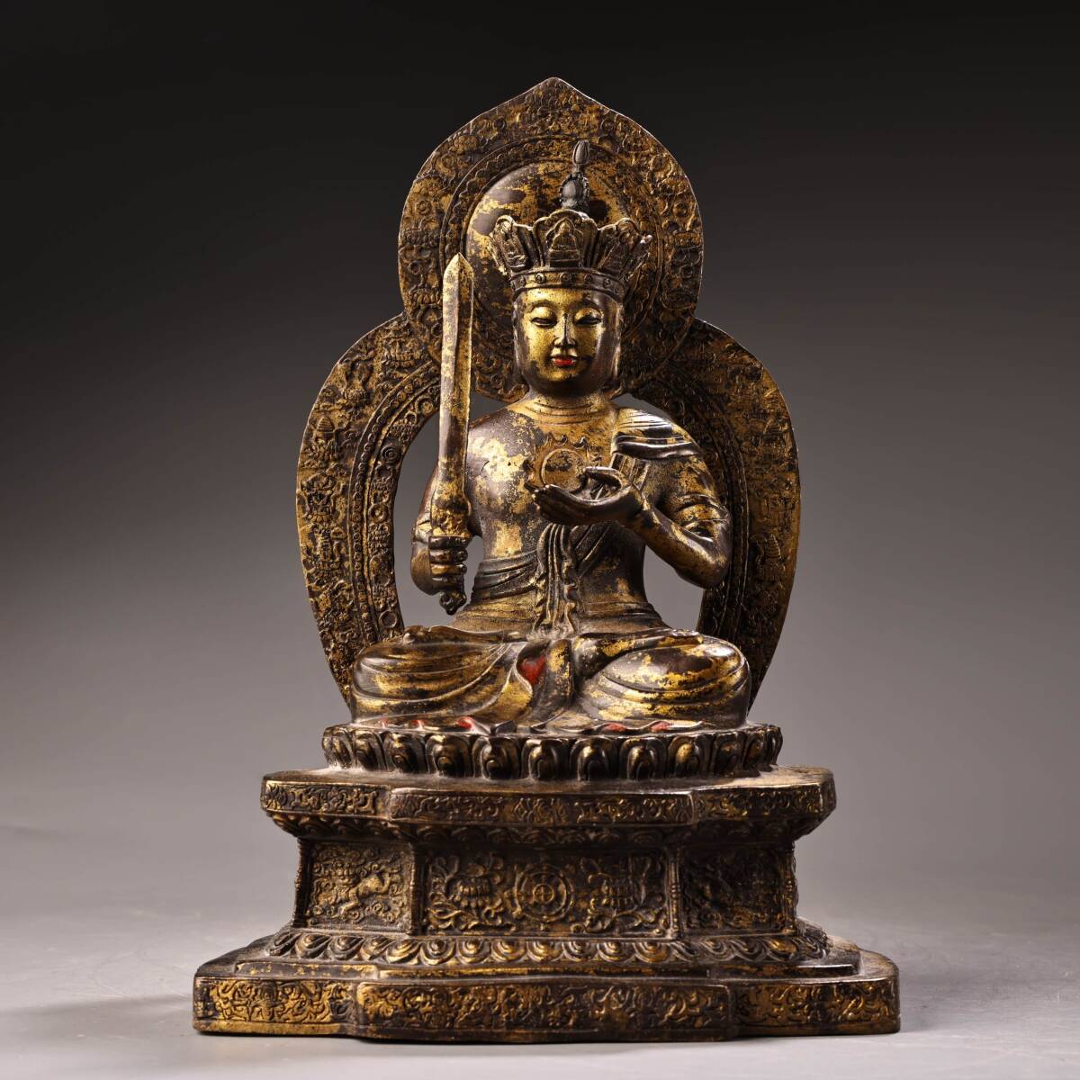 旧 清代 純銅全銅 泥金 虚空臧菩薩 仏像1体 古家具 中国古美術 古賞物 古置物 唐物 S710拍卖