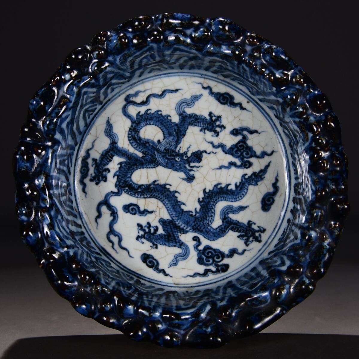 旧 明代 宣德年製 青花竜紋山子水洗 唐磁 古陶磁器 陶芸 中国古美術 古賞物 古置物 唐物 K710拍卖