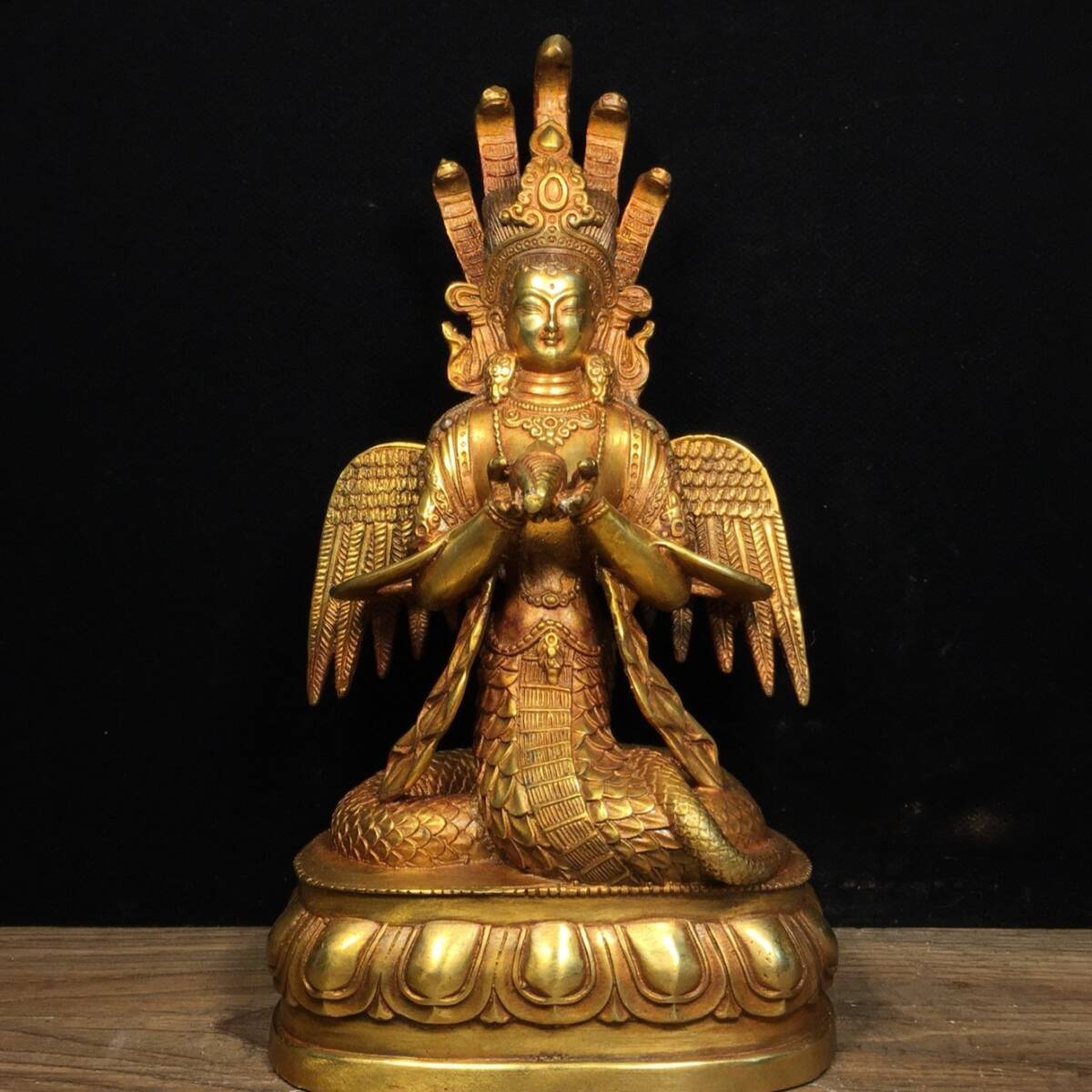 旧 明代 銅塗金 仏像 女娘娘蛇仙仏 中国古美術 古賞物 古置物 唐物 K710拍卖