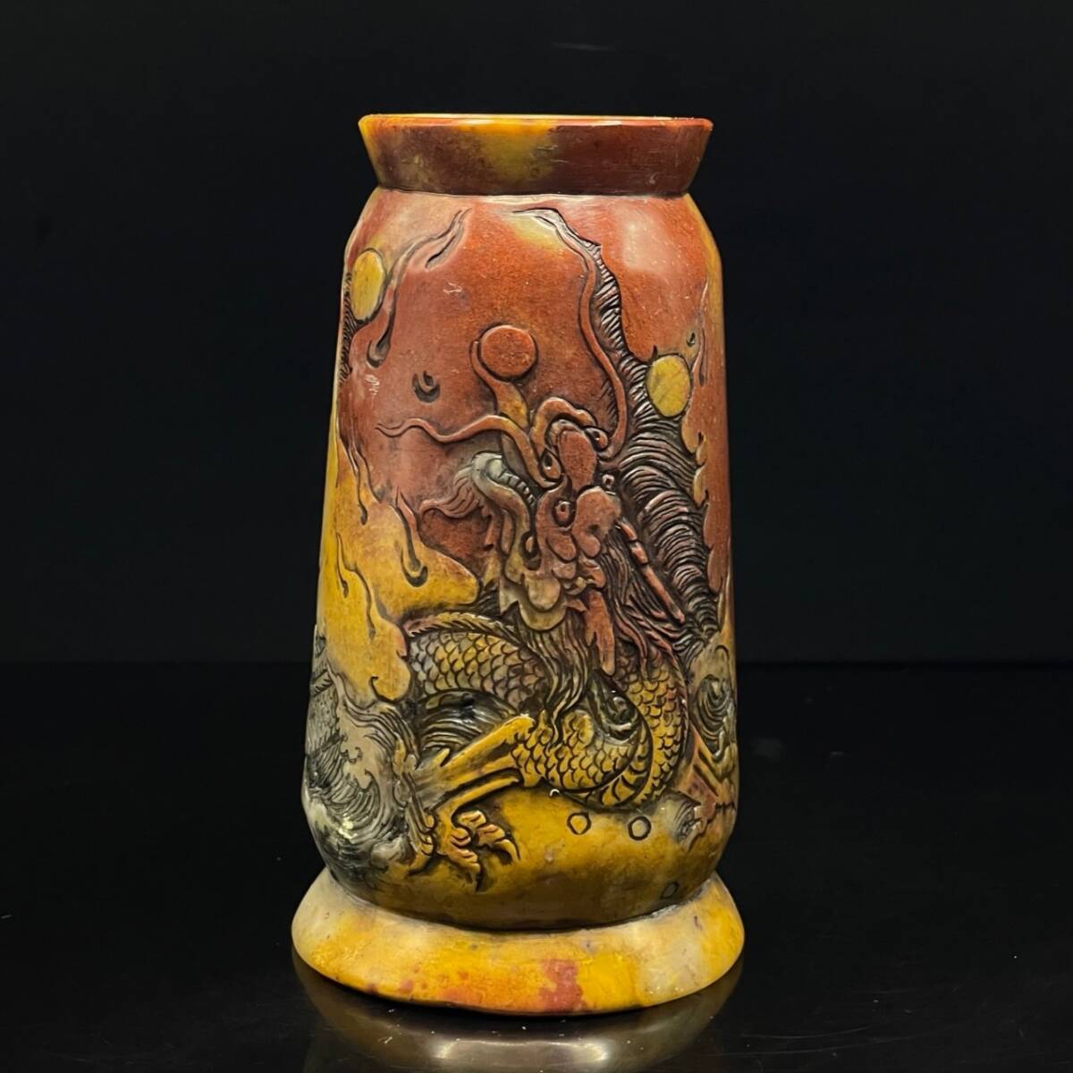 旧 清代 壽山石 芙蓉石 筆筒 置物 文房具 古賞物 中国古美術 唐物 K710拍卖