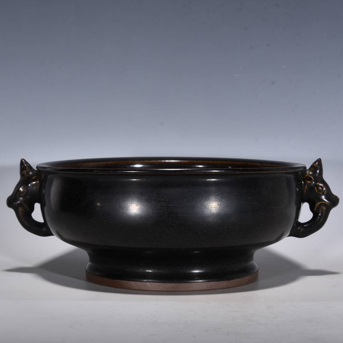 旧 明代 吉州窯 雙耳爐 古陶磁器 陶芸 中国古美術 古賞物 古置物 唐物 K710拍卖