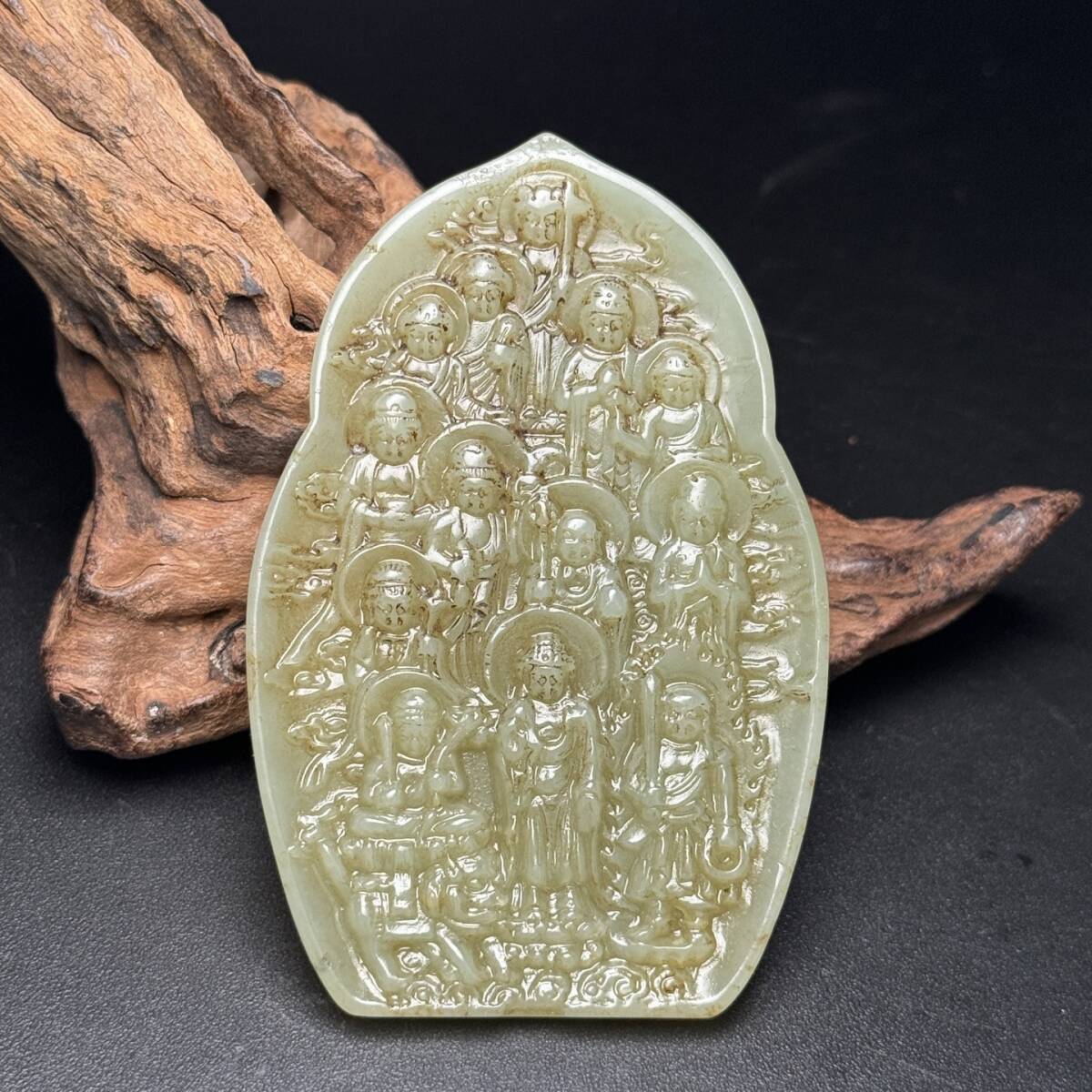 旧 清代 和田玉 萬佛朝宗 挂件 置物 文房具 古賞物 中国古美術 唐物 K710拍卖