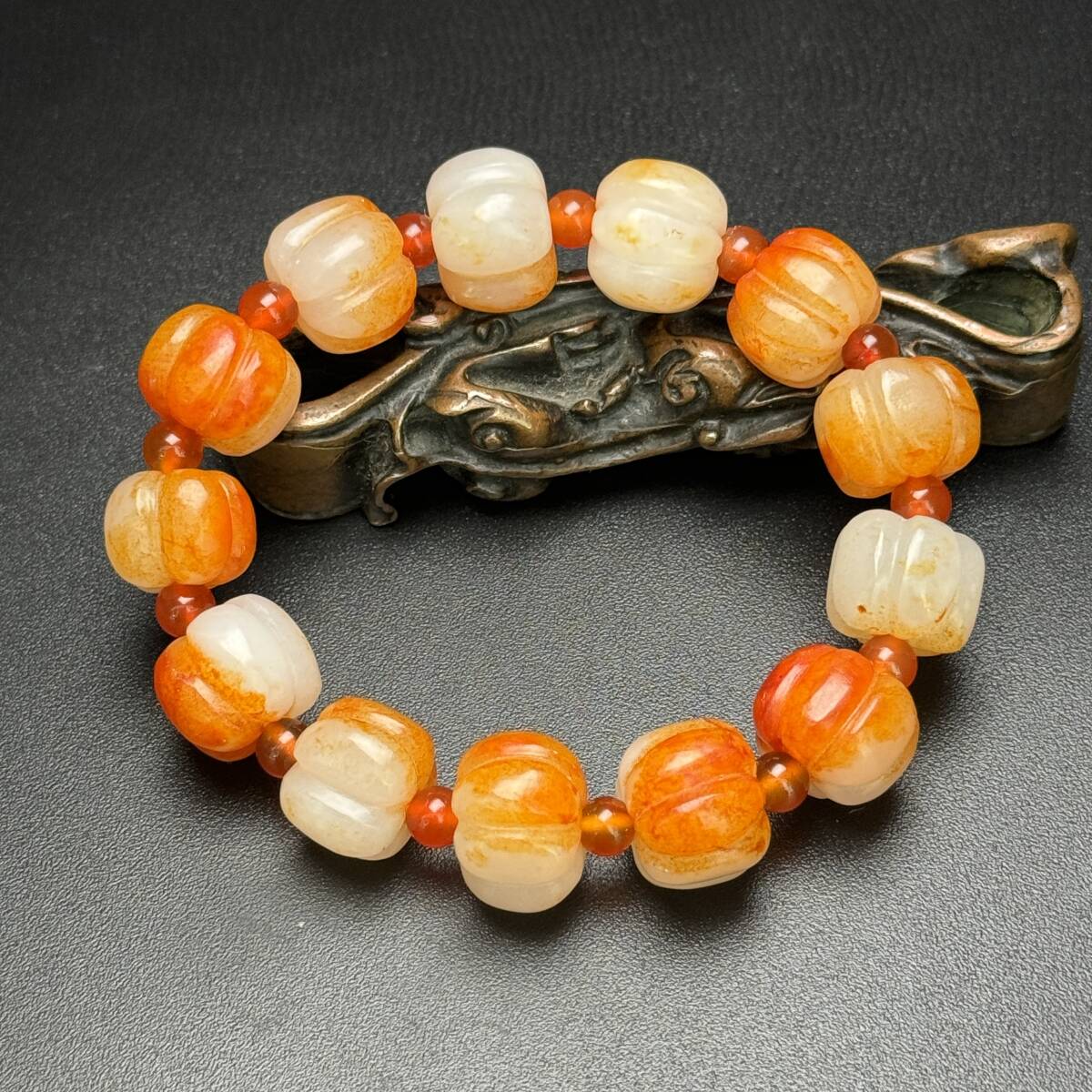 旧 清代 和田玉 南瓜玉珠手鏈 挂件 置物 文房具 古賞物 中国古美術 唐物 K710拍卖