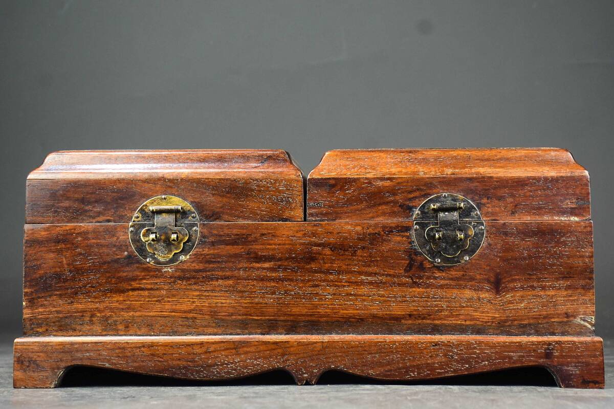 旧 清代 花梨木 二連梳妝箱 木製 中国古美術 古賞物 古置物 唐物 K710拍卖