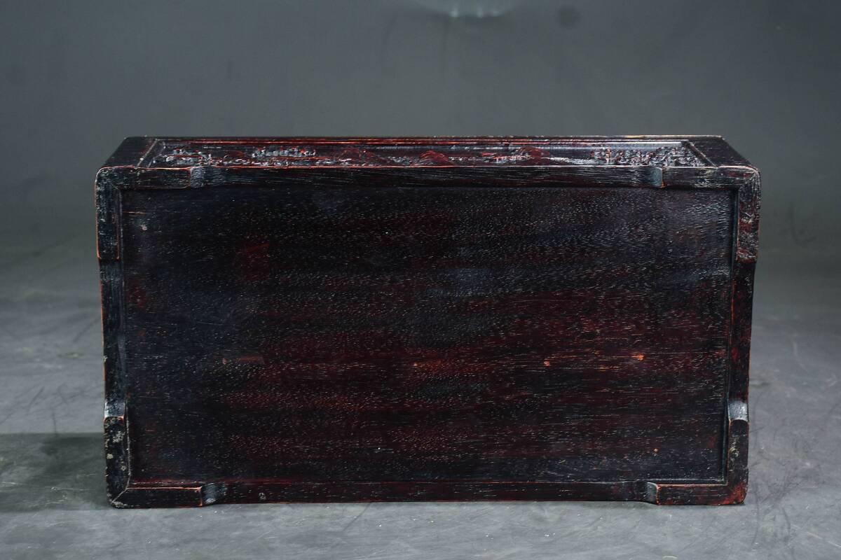 旧 清代 紫檀木雕刻 山水首飾盒 中国古美術 古賞物 古置物 唐物 K710拍卖