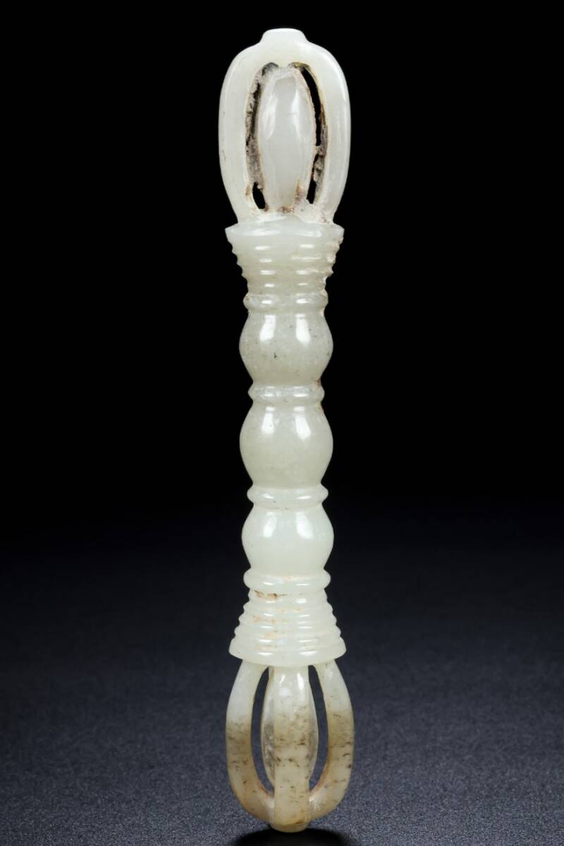 旧 清代 和田玉 金剛杵 天然石 時代物 中国古美術 古賞物 古置物 唐物 K710拍卖