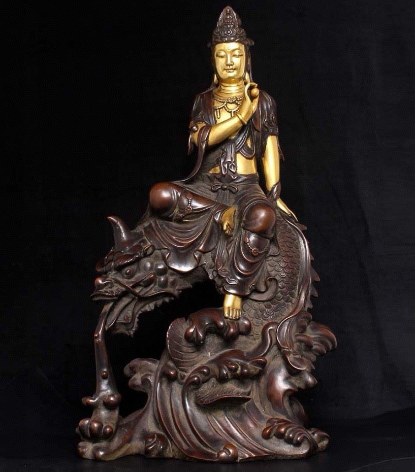 旧 清 紫銅 鍍金 自在観音 仏像 時代物 中国古美術 古賞物 古置物 唐物 S710拍卖