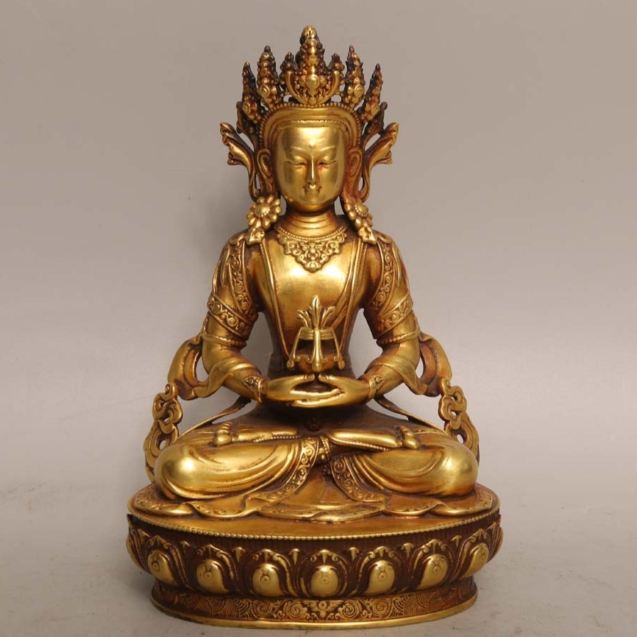 旧 明代 永樂年制 純銅塗金 長壽仏 仏像 中国古美術 古賞物 古置物 唐物 K710拍卖