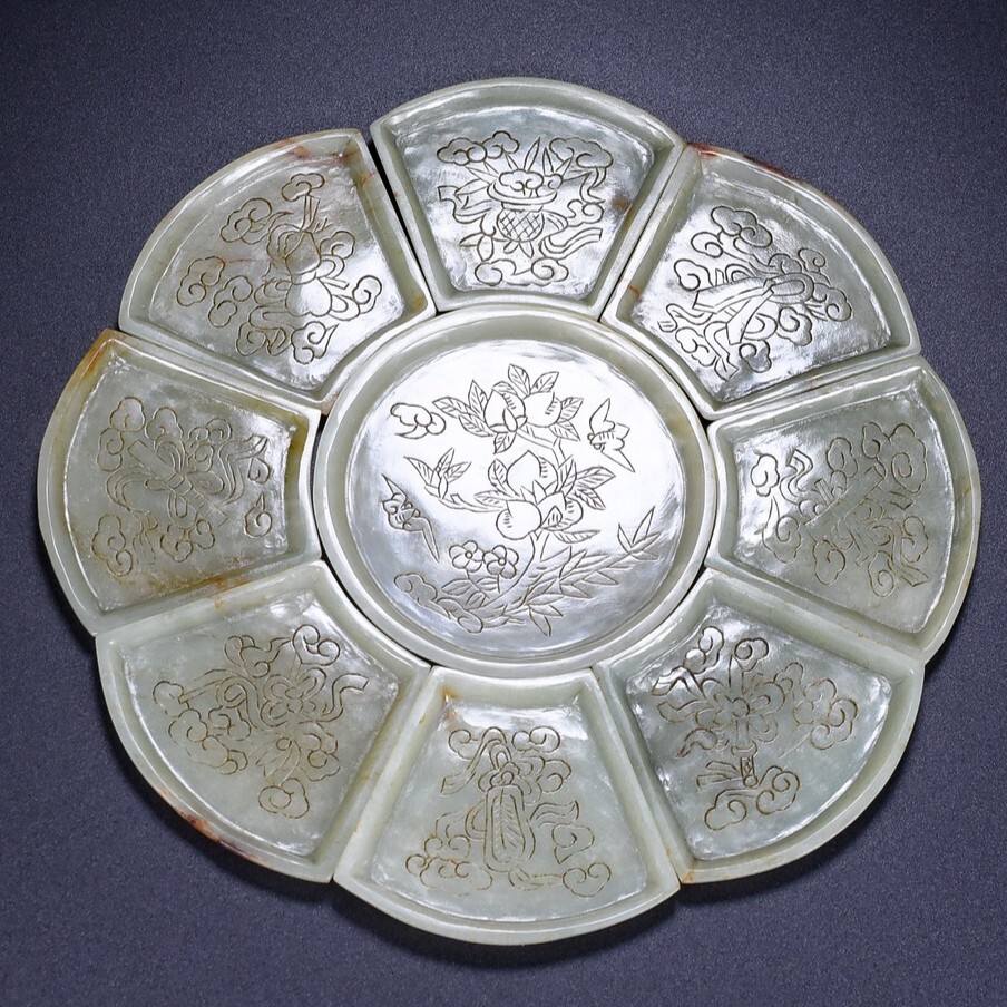 旧 清代 和田玉 玉盤 天然石 時代物 中国古美術 古賞物 古置物 唐物 K710拍卖