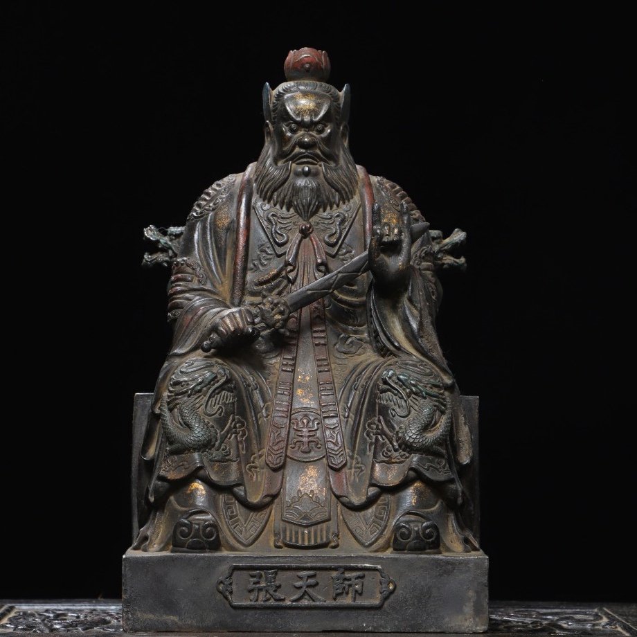 旧 明代 銅拓金 張天師 仏像 中国古美術 古賞物 古置物 唐物 K710拍卖