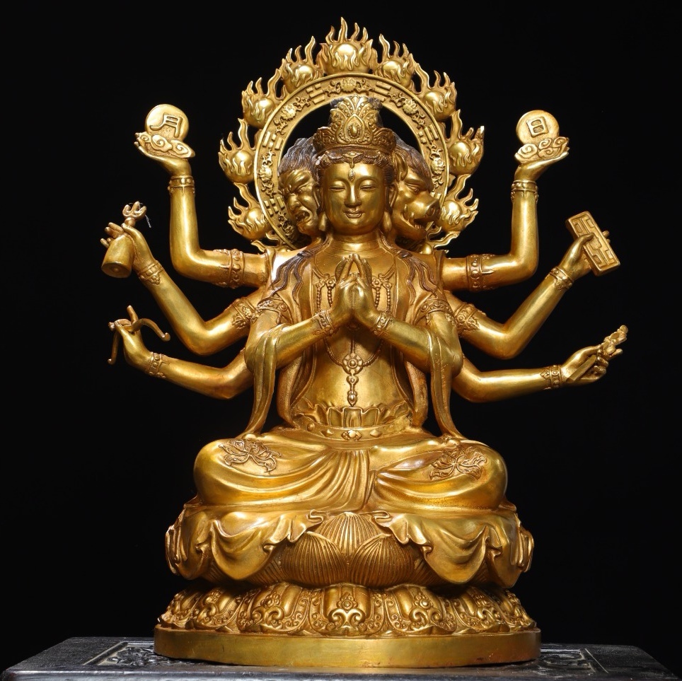 旧 明代 大尺寸 銅塗金 斗母元君 仏像 中国古美術 古賞物 古置物 唐物 K710拍卖