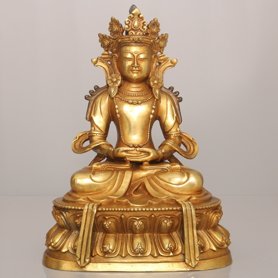 旧 明代 純銅塗金 長壽仏 仏像 中国古美術 古賞物 古置物 唐物 K710拍卖