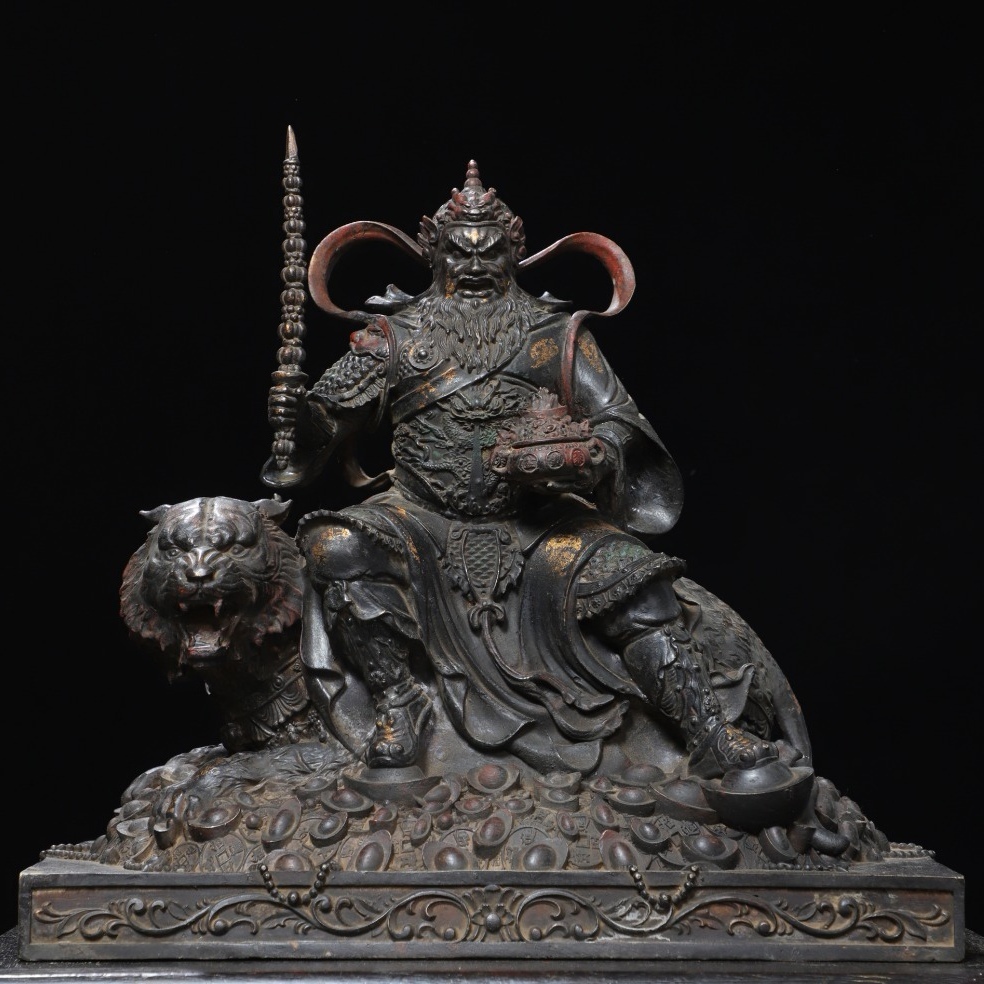 旧 明代 銅拓金 趙公明 仏像 中国古美術 古賞物 古置物 唐物 K710拍卖