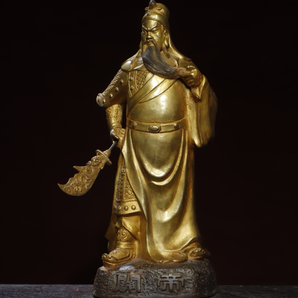 旧 明代 大尺寸 銅塗金 關公仏 仏像 中国古美術 古賞物 古置物 唐物 K710拍卖