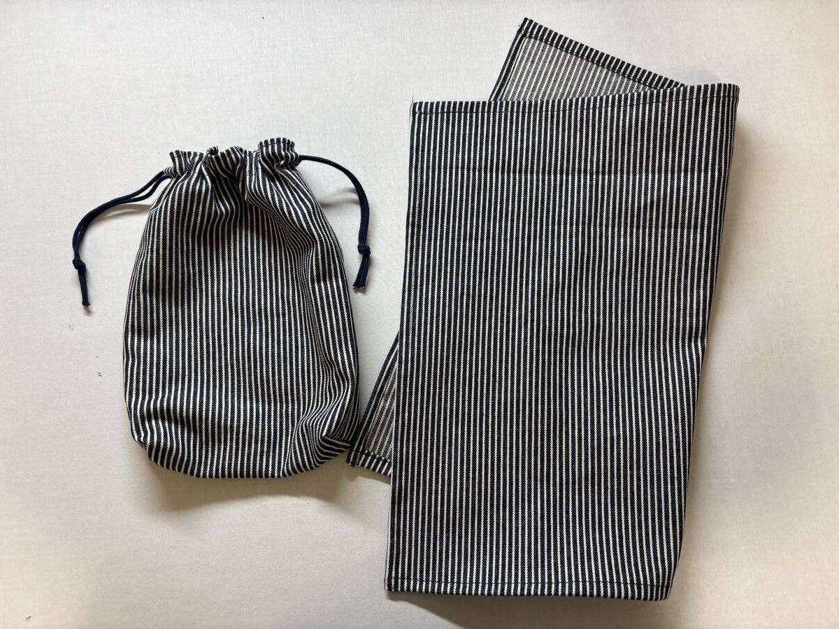 ハンドメイド ランチマット&巾着袋【紺ヒッコリーデニム】拍卖